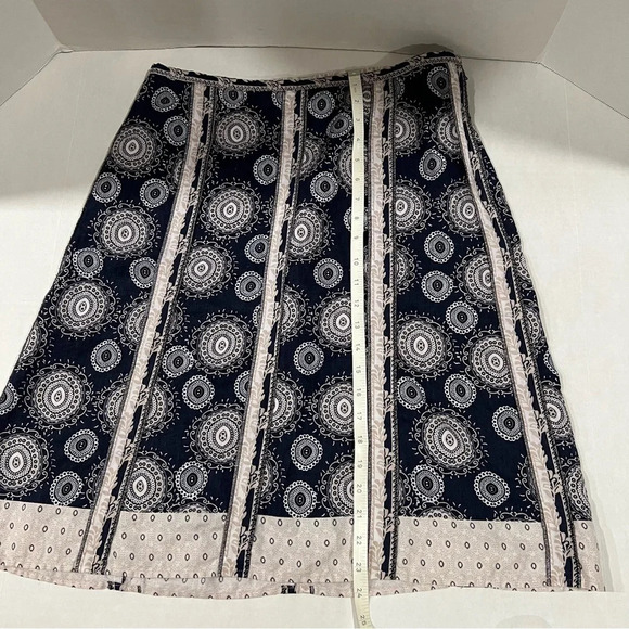 Ann Taylor LOFT Linen A-Line Skirt Navy Blue Cream Paisley SIZE 6 Classic Work - Picture 12 of 13